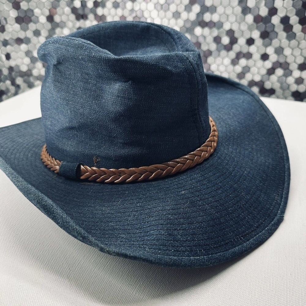 Resistol Navy Denim Vintage Leather Braid Country Cowboy Hat Ranchman 7 - 1/8